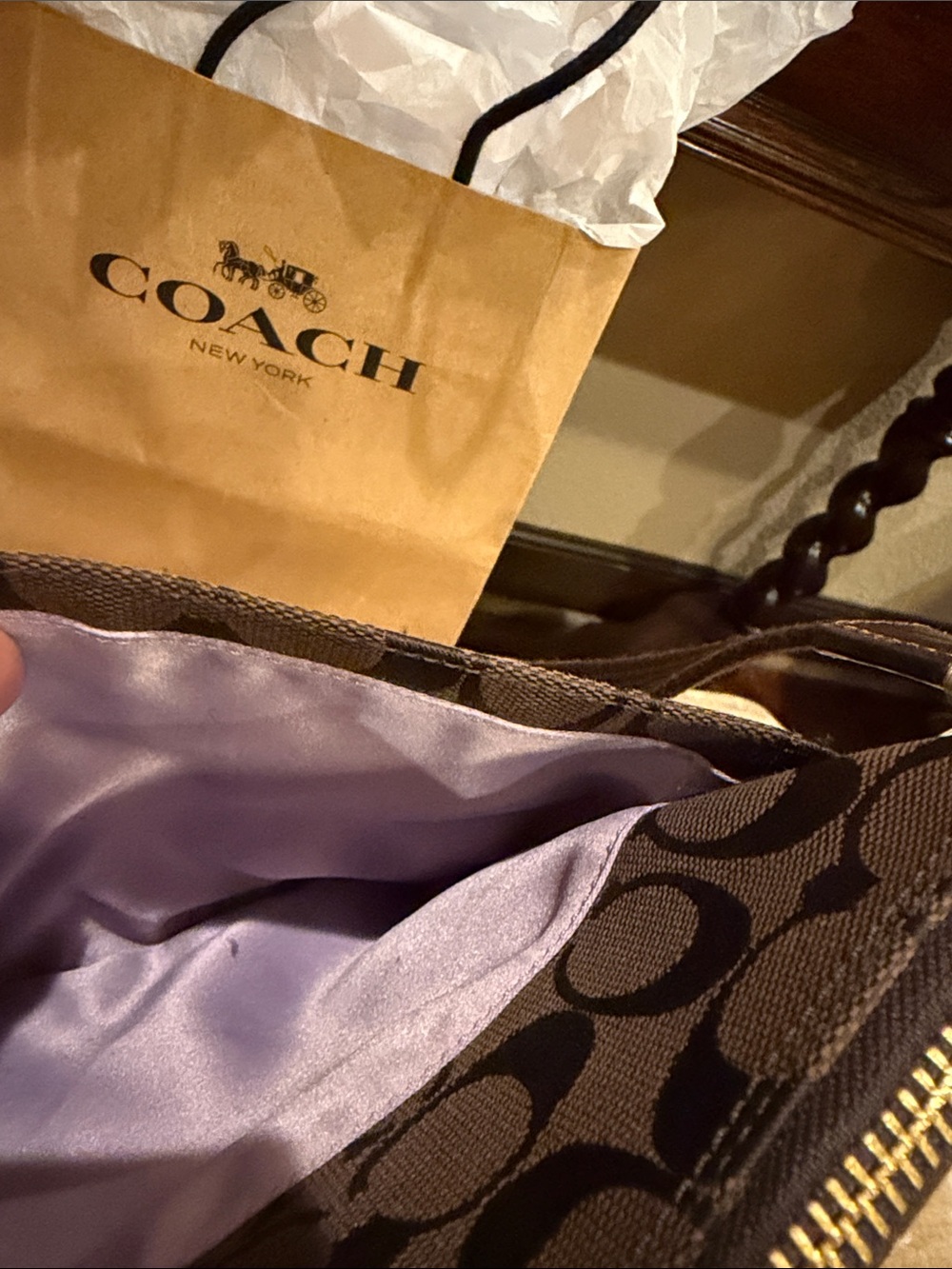 Coach Brown Signature Messenger Crossbody Bag with Gold-Tone Hardware - Picture 10 of 11